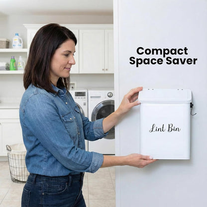 TIRIA Magnetic Lint Bin Wall Mount Metal Dryer Lint Collector Trash Cans 5L | For Laundry Room With Lid, Strong Nylon Brush, Iron Black Magnetic Hook, Adhesive Hooks, Compact Space Saving Metal Design 5L