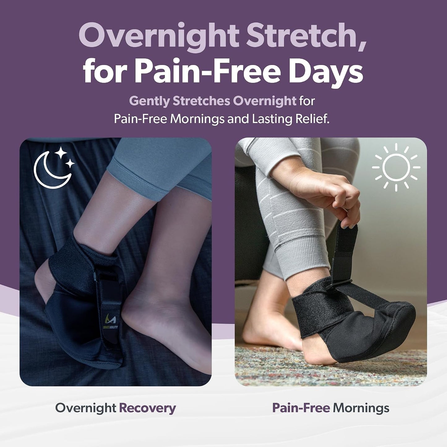 BraceAbility Plantar Fasciitis Night Splint Sock - Plantar Fascia Boot for Sleeping, Achilles Tendonitis Relief, Foot Drop, Heel Pain - Planter Facetious Brace for Women and Men - Gray (L)