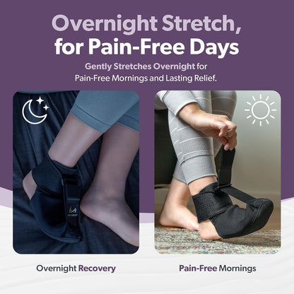 BraceAbility Plantar Fasciitis Night Splint Sock - Plantar Fascia Boot for Sleeping, Achilles Tendonitis Relief, Foot Drop, Heel Pain - Planter Facetious Brace for Women and Men - Gray (L)