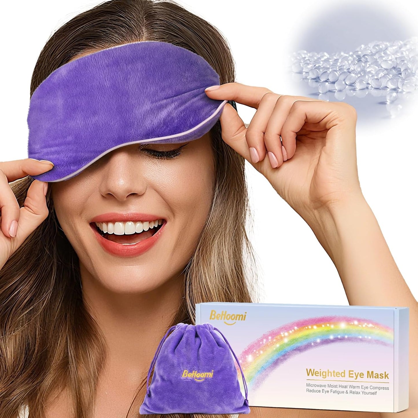 BeHoomi Heated Eye Mask, Weighted Sleep Mask for Eye Relaxation, Purple | Warm Compress for Eyes, Cooling Eye Mask for Sleeping, Reusable Hot and Cold Eye Masks for Home, Office, Gifts for Women