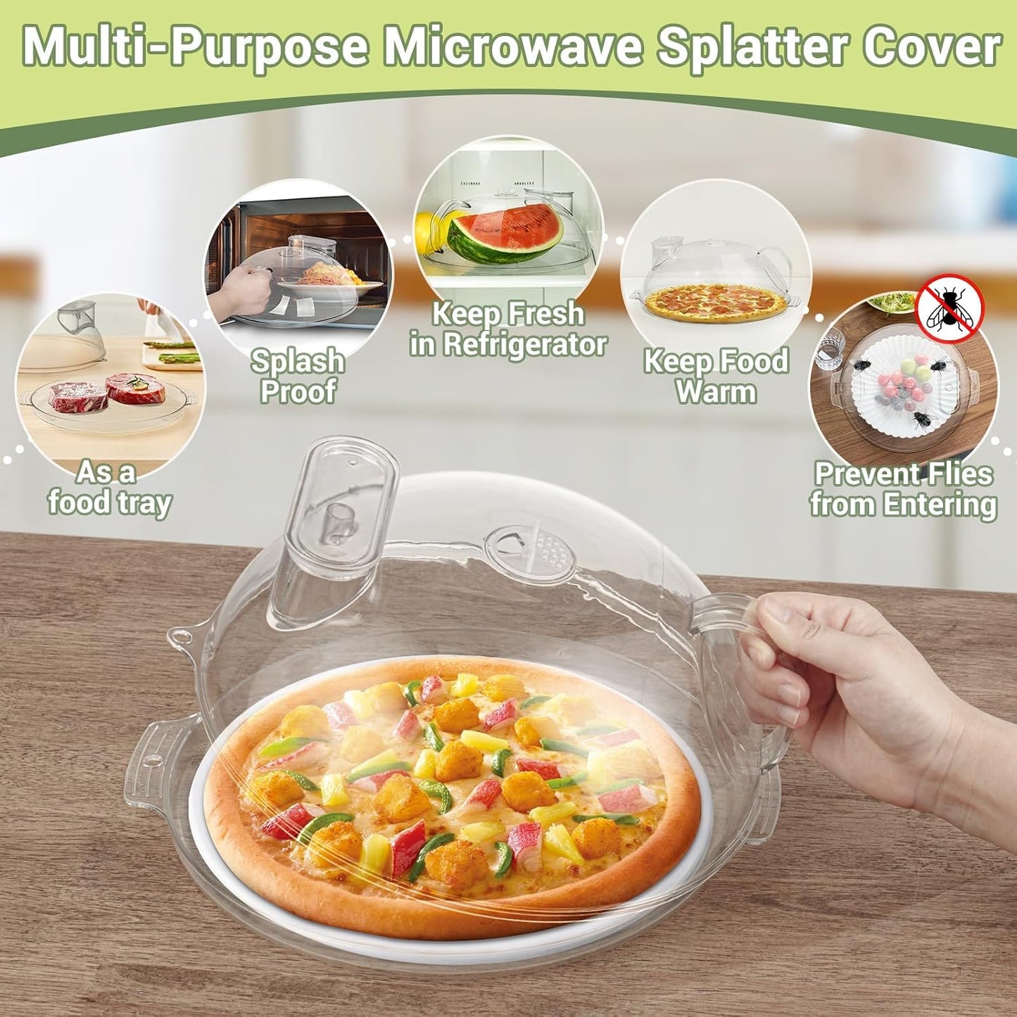 12" Clear Microwave Splatter Cover Integrated Handle BPA Free | Integrated Handle, BPA-Free, Clear PC, 12 Inch, Dishwasher Safe, Steam Vent, Food Grade, Splatter Guard,Large