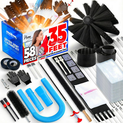 Holikme 35FT Dryer Vent Cleaner Kit 58Pcs - Lint Remover Brush Vacuum Tools | Dryer Vent Brush Kit, Omnidirectional Lint Vacuum Attachment & Lint Trap Brush Clean Hard-to-Reach Areas, Remove Hidden Lint