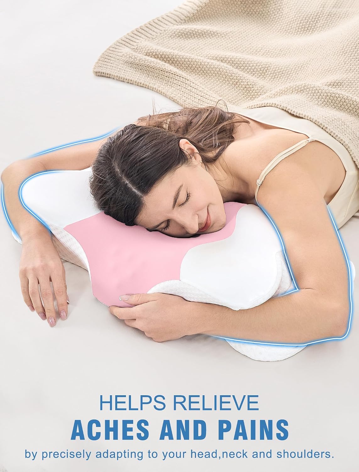DISSA Cervical Neck Pillow for Side Sleepers Ergonomic Contour Memory Foam Pillow with Adjustable Orthopedic Neck Support for Pain Relief - Gift for Christmas & Birthdays