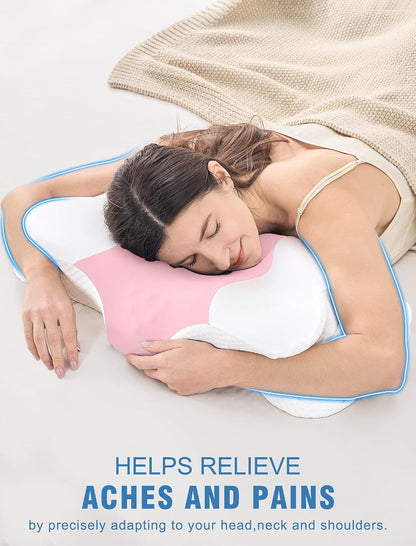 DISSA Cervical Neck Pillow for Side Sleepers Ergonomic Contour Memory Foam Pillow with Adjustable Orthopedic Neck Support for Pain Relief - Gift for Christmas & Birthdays