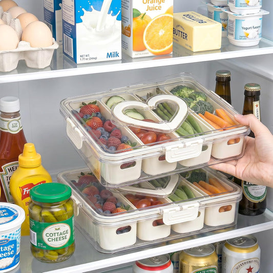 Salad Bar Containers for Fridge, Salad Storage Container with Handle and 4 Removable Colanders, Salad Prep Containers for Fridge, Vegetable Tray with Lid for Fruit Refrigerator Kitchen