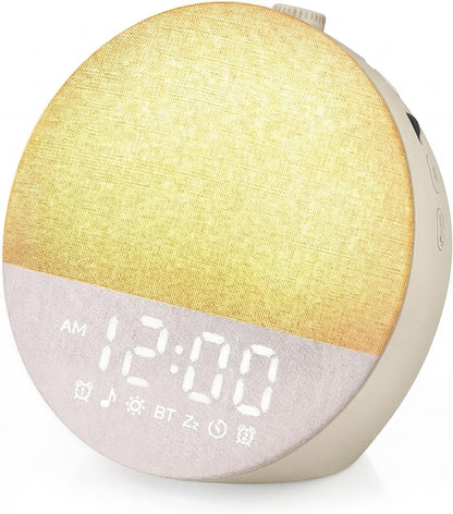 Geuuap Sunrise Alarm Clock, Natural Wake-Up Light White Noise Machine,Khaki | 30 Soothing Sounds, 17 Dimmable lights, Dual Independent Alarms, Bluetooth Speaker, Auto-off Sleep timer, Screen-Free Design