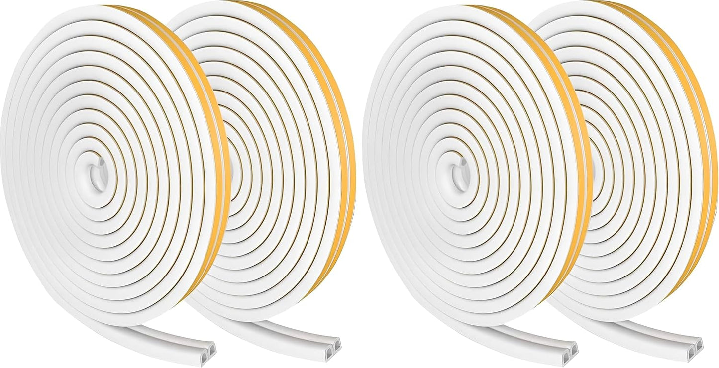 Weather Stripping Seal Strip Tape, Doors Windows Frame Self Adhesive D Type Foam Sealing Tape, 32.8Ft Rubber Soundproof Insulation Cell Foam Stripping, White