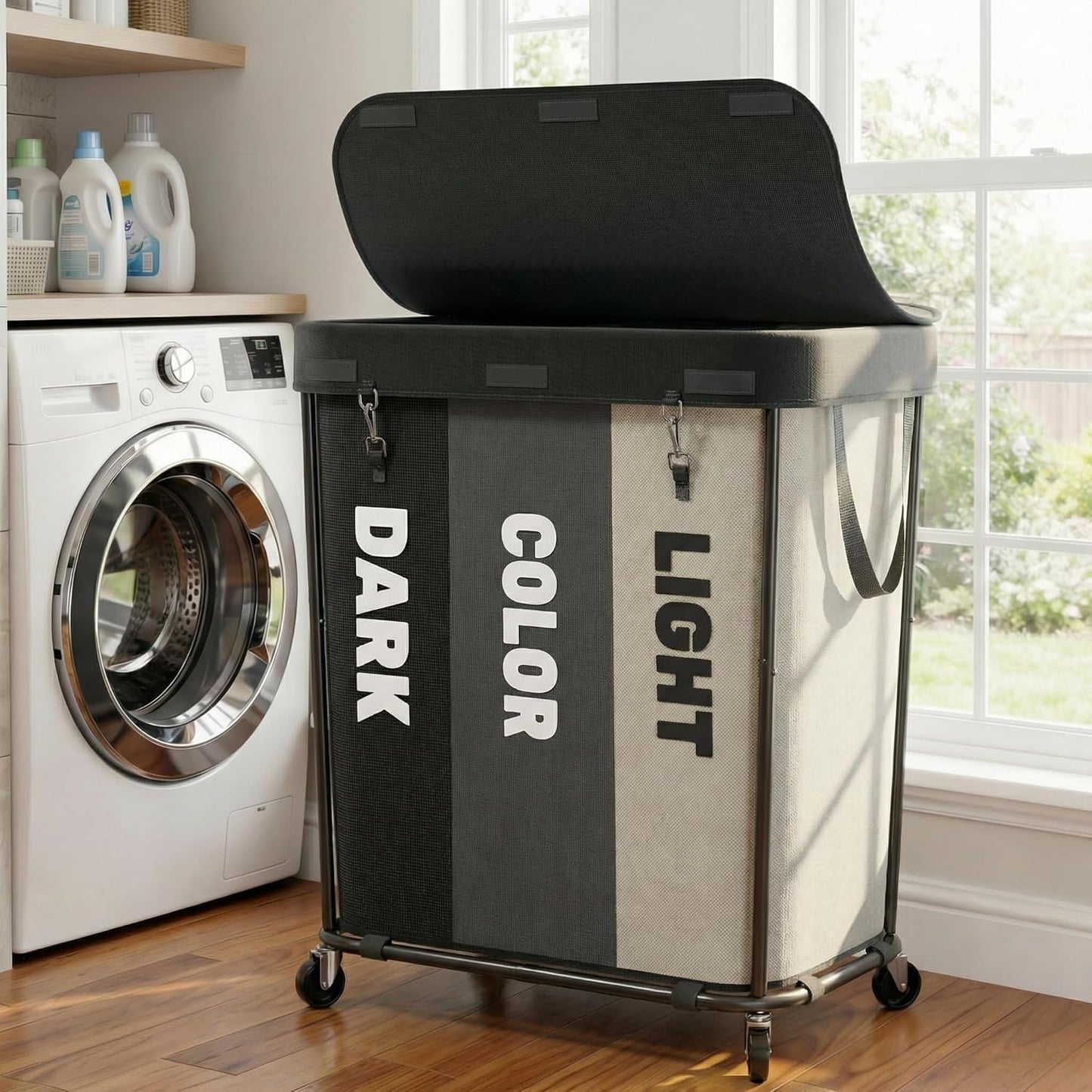 Laundry Sorter with Wheels 240L Rolling Laundry Cart,3 Compartment Designed Removable Laundry Bag for Daily Use in Bathrooms and Laundry Rooms (Brown, 240L)
