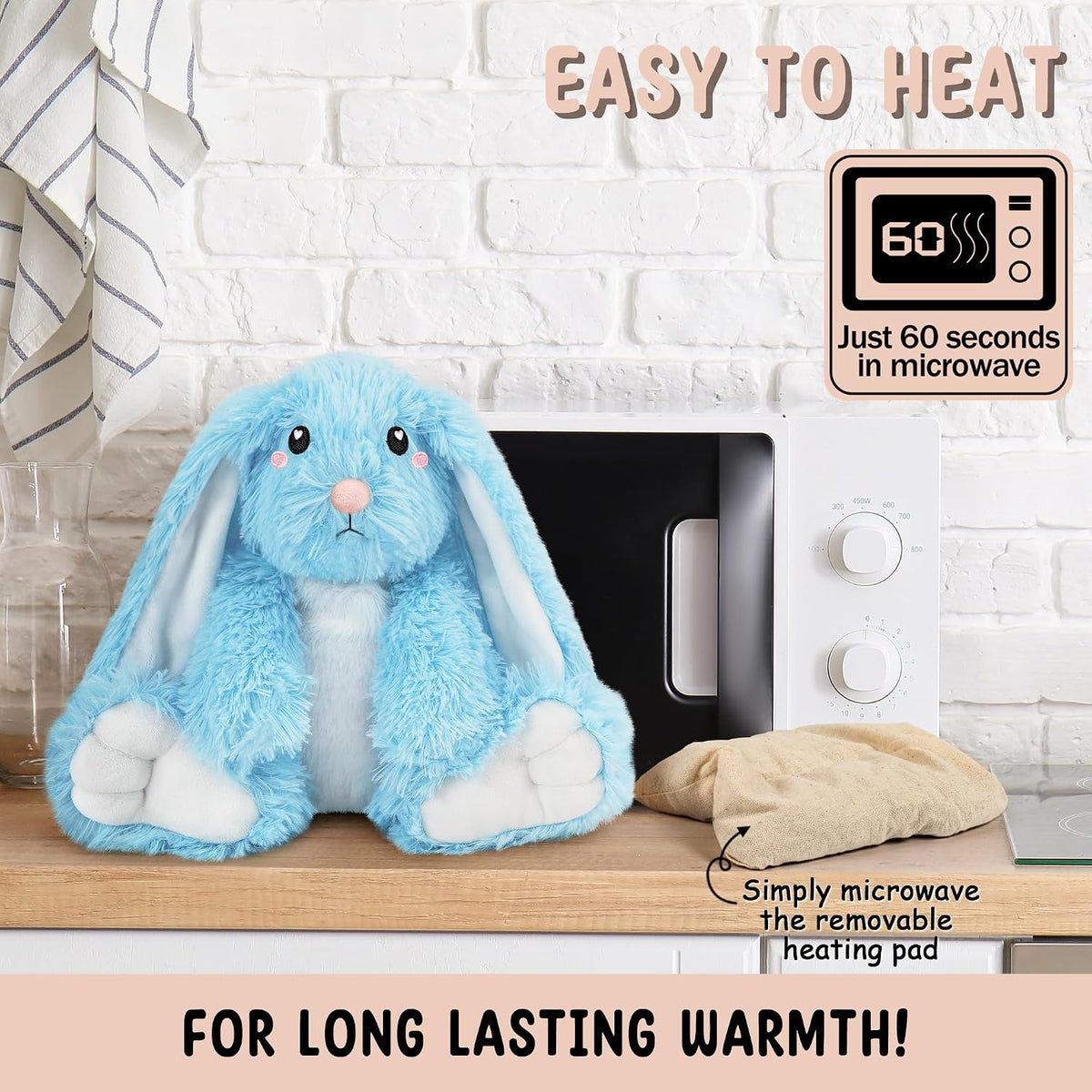 Bunny Microwavable & Weighted Stuffed Animals - 1.5 Lbs Unscented Heating Pad for Period Cramps Pain Relief and Anxiety, Cute Bunny Plush Toys Gifts for Women Girls Adults and Kids by Happy Fuel