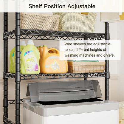 U11 Over Washer and Dryer Shelves, 3 Tiers Laundry Room Storage and Organizer Standing Shelf, Metal Freestanding Clothes Drying Rack, 33.9" W x 19.7" D x 77.6" H, Black