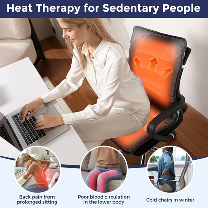 Heated Seat Cushion for Office Chair, Heated Seat Pad for Pain Relief Promote Blood Circulation with 3 Heat Levels & 90mins Auto-off, Chair Warmer for Back, Waist, Hips, Thighs Home Office Use, Grey