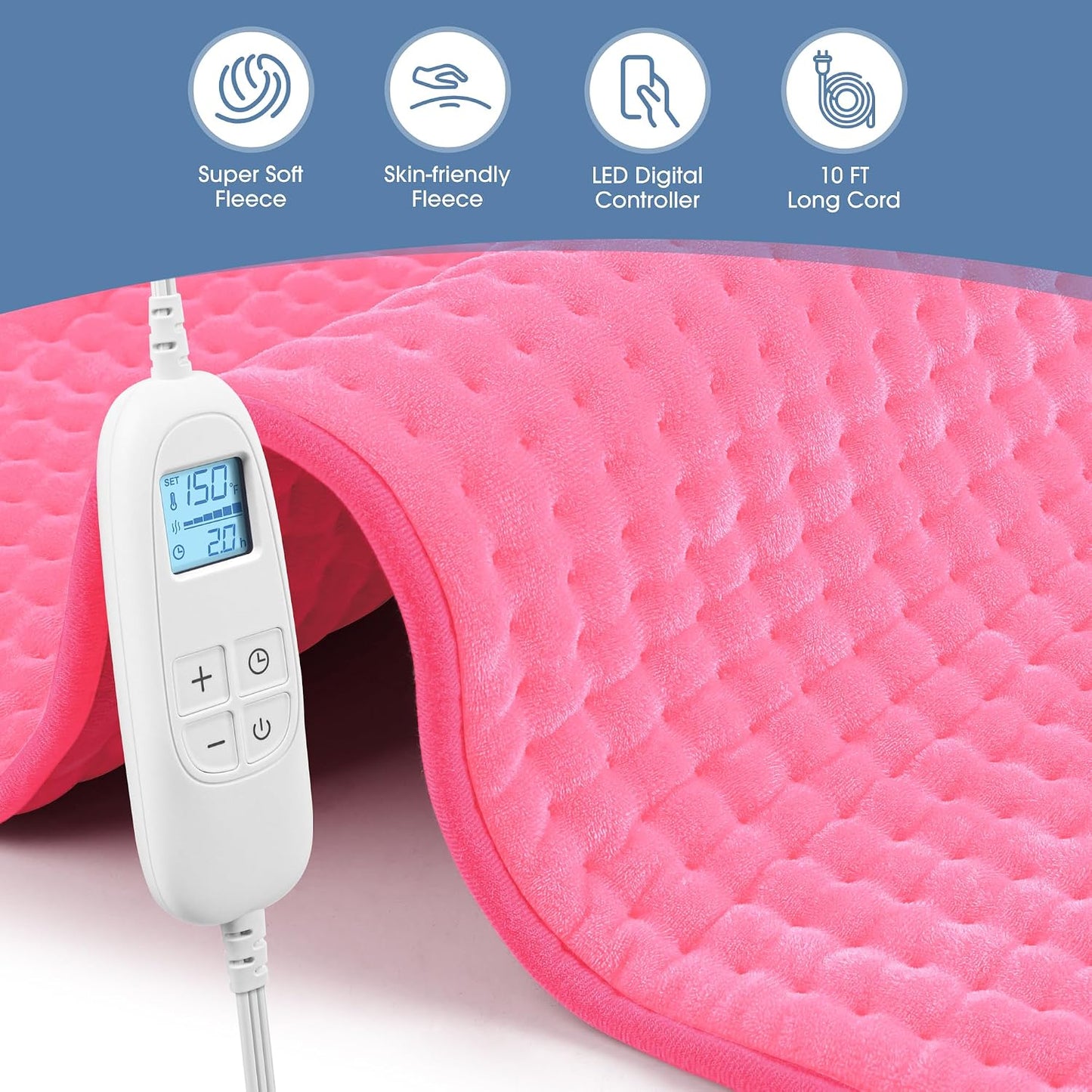 FluffyWarmth Electric Heating Pad for Back, Extra Large 17"x33", Ultra Soft | XXXL for Full Body, Period Cramps, Neck Shoulder Back Pain Relief, 6 Heat Settings 4 Timers Heating Pad, Gifts for Women Men