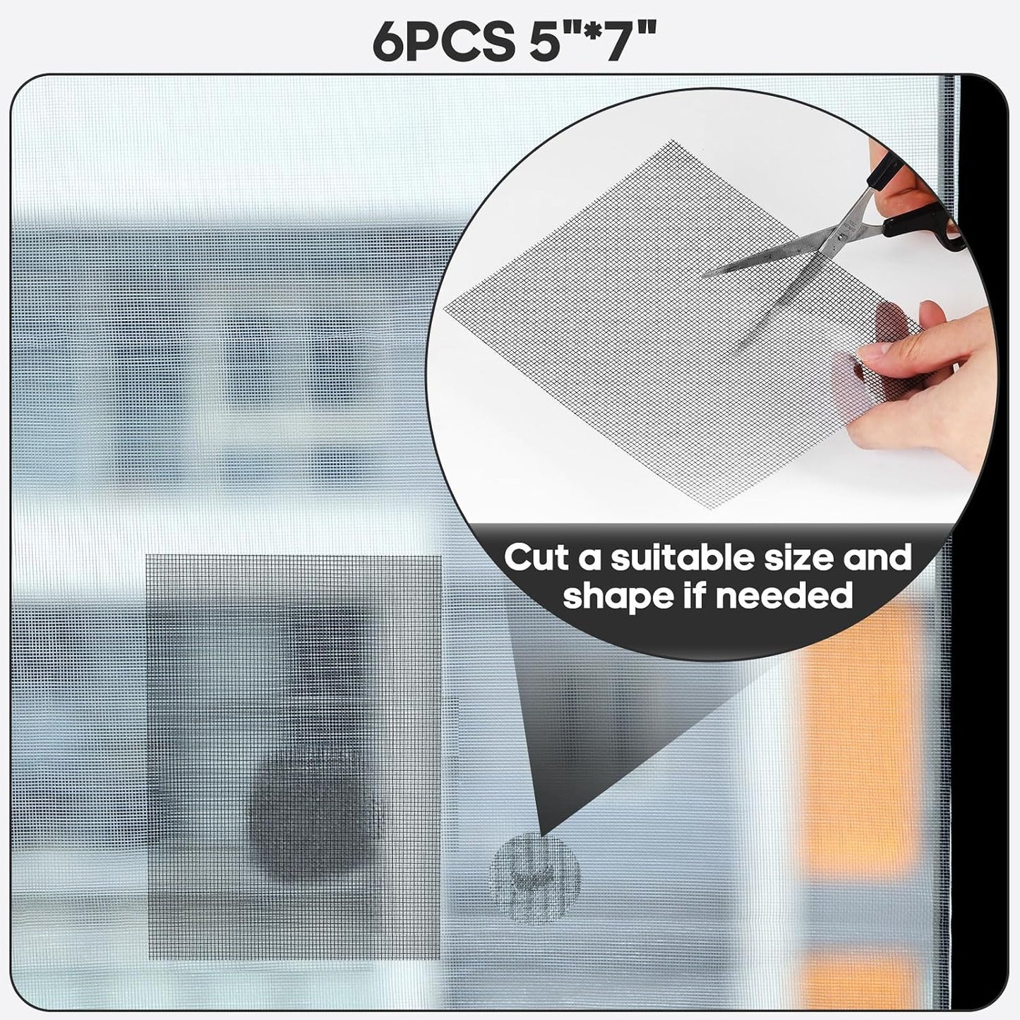 Secopad 6 PCS Screen Patch Tape, 5" X 7" Window Screen Repair Kit, Black | Quick Repair, Strong Adhesive, Easy to Use, For Mesh Window & Door, Cuttable Fiberglass, No Tools Needed