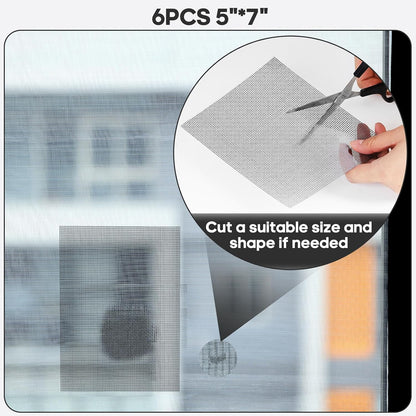 Secopad 6 PCS Screen Patch Tape, 5" X 7" Window Screen Repair Kit, Black | Quick Repair, Strong Adhesive, Easy to Use, For Mesh Window & Door, Cuttable Fiberglass, No Tools Needed