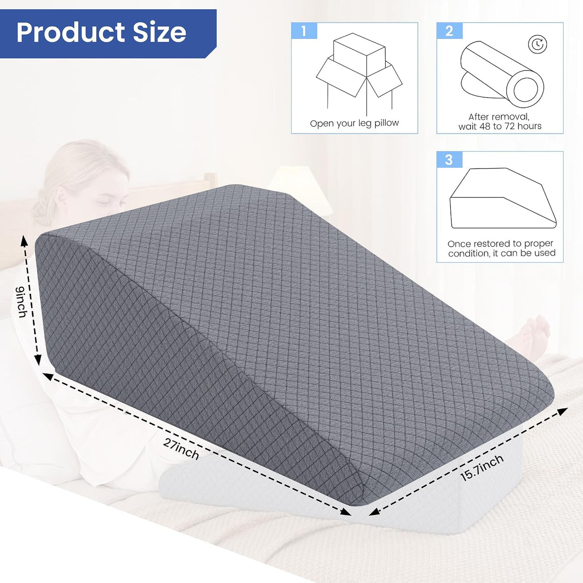 HOMBYS Leg Elevation Pillow for After Surgery, Knee Replacement & Recover, Wedge Pillow for Knee, Hip, Ankle Support, Home Recovery Equipment (Grey, 27in×11.6in×9in)