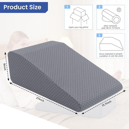 HOMBYS Leg Elevation Pillow for After Surgery, Knee Replacement & Recover, Wedge Pillow for Knee, Hip, Ankle Support, Home Recovery Equipment (Grey, 27in×11.6in×9in)