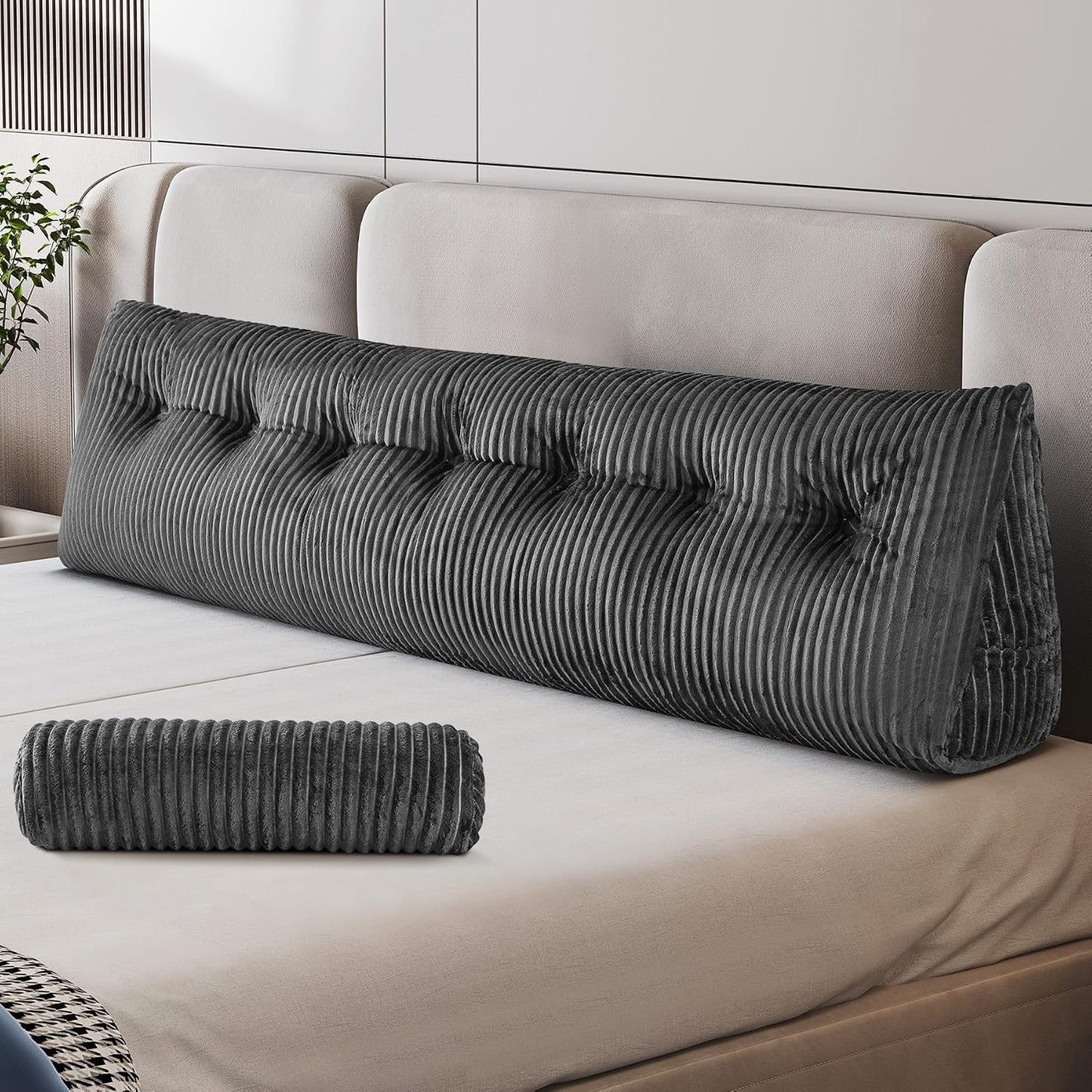 Z-hom Headboard Pillow, Wedge Backrest Cushion, Queen Size,NO Roll Pillow | Grey Triangular Backrest Cushion Equipped,NO Roll Pillow,Ideal for Reading,Sitting Up in Bed&Filling Headboard Gaps