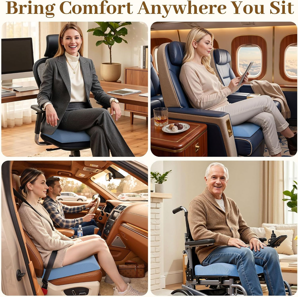 TranquilRelax Memory Foam Seat Cushion for Office Chair, 3-Inch, Black