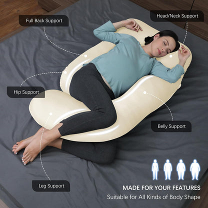 MOON PARK Pregnancy Pillows for Sleeping - 57 Inch U Shaped Full Body Maternity Pillow with Removable Cover - Support for Back, Legs, Belly, Hips - Pregnancy Pillow for Women - Grey