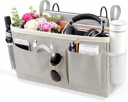 Fab totes Bedside Caddy/Bedside Storage Bag Hanging Organizer for Bunk and Hospital Beds, Dorm Rooms Bed Rails, Can Hold Glasses, Books, Mobile Phones, Keys (1 Pack, Black)