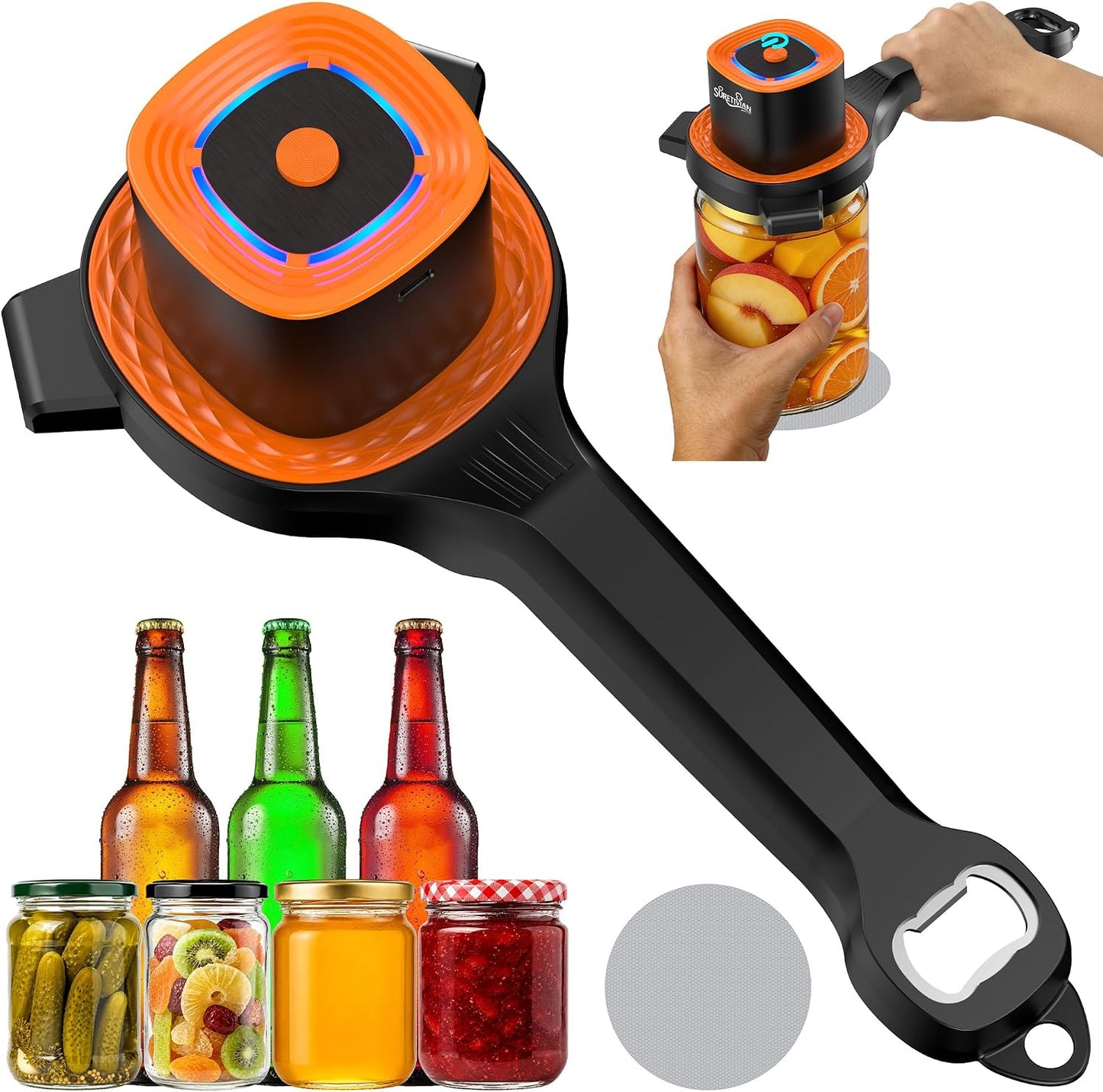 Electric Jar Opener for Seniors with Auto-Adjusting Gripper,Fit 1"-3.5" Cap | Rechargeable Jar & Bottle Openers for Weak Hands and Arthritis, Easy Twist Off Lid Opener with Rubber Gripper Pad，Red