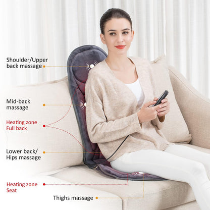 Snailax Back Massager with Heat, Vibration Massage Chair Pad, Seat Cushion | 10 Motors, 5 Modes, 3 Intensities, 2 Heat Settings, 3 Heating Areas, 30/60/90-Min Timer, Foldable, Carry Bag, 2026 Upgraded
