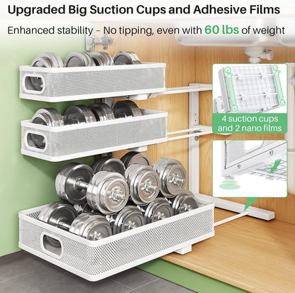 Kitstorack Under Sink Organizer, 2-Pack 3-Tier Height Adjustable Thickened Metal Pull out Cabinet Organizer Shelf, Slide out Storage Drawer Rack for Bathroom Kitchen Pantry Home Laundry Organization
