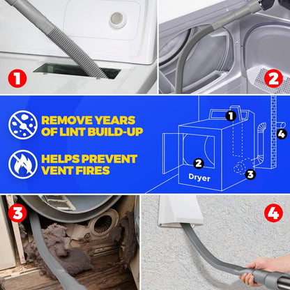 Holikme Dryer Vent Cleaner Kit 2Pack - Lint Vacuum Attachment & Brush | Blue Dryer Vent Vacuum Hose Attachment & Brush Reach Deep Traps - Remove Hidden Lint, Speed Drying & Reduce Fire Risk