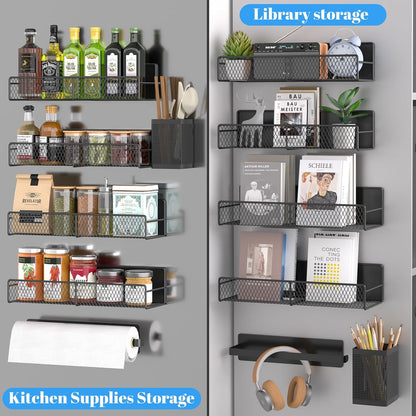 4 Pack Magnetic Shelves for Washing Machine, Heavy-Duty Magnetic Laundry Organizer with Hooks, Washing Machine Shelf for Refrigerator, Metal Storage Baskets, Closet & Laundry Room Organization(Black)