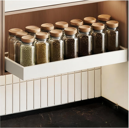 Fokyfok Pull Out Cabinet Organizer,23"-31"W,17"-24"D,Expandable,Adhesive | No Drill,5 Rails,Adjustable Slide out Drawers for Kitchen,Pantry,Roll out Shelves,Cabinets Without Lip,Framless,White,1PC