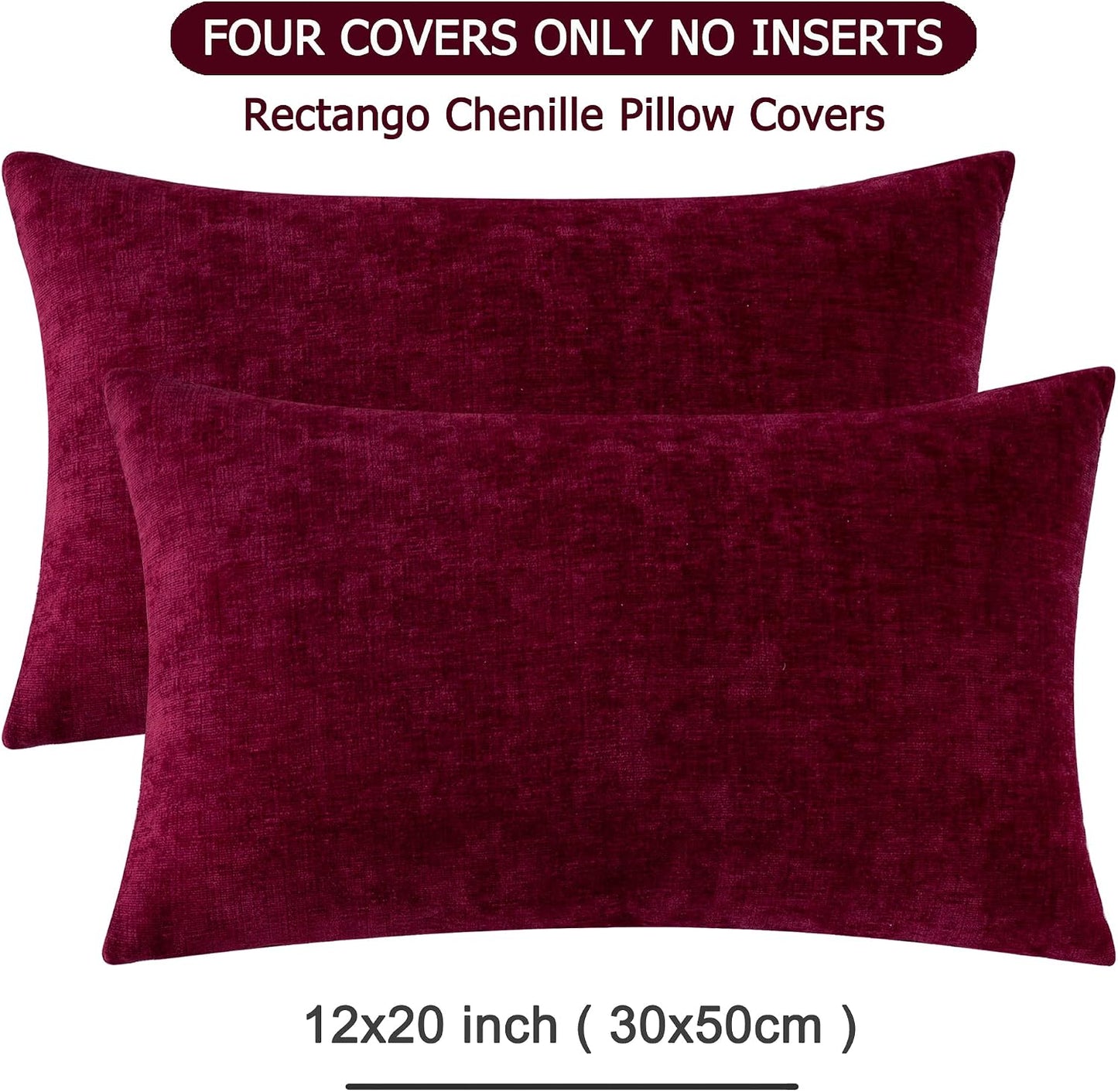 GAWAMAY Lumbar Support Pillow Decorative Rectangle Throw Pillow Covers 12"x20" Inch Set of 2, Soft Chenille Fall Pillowcase for Living Room Bedroom Sofa Couch Cushion Cover Grey 30x50cm (No Insert)