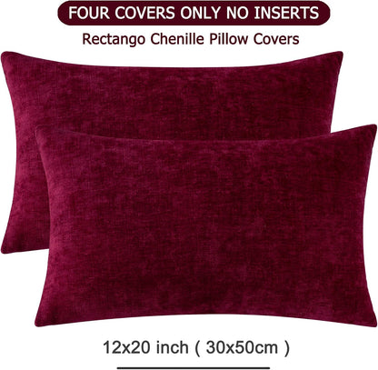 GAWAMAY Lumbar Support Pillow Decorative Rectangle Throw Pillow Covers 12"x20" Inch Set of 2, Soft Chenille Fall Pillowcase for Living Room Bedroom Sofa Couch Cushion Cover Grey 30x50cm (No Insert)