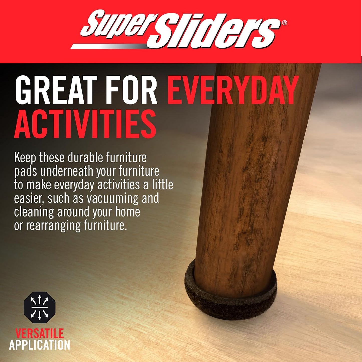 Super Sliders Secure Grip Formed Felt Movers for Furniture to Protect Hard Surfaces, 1.5", Walnut Brown (4 Pack)