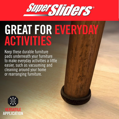 Super Sliders Secure Grip Formed Felt Movers for Furniture to Protect Hard Surfaces, 1.5", Walnut Brown (4 Pack)