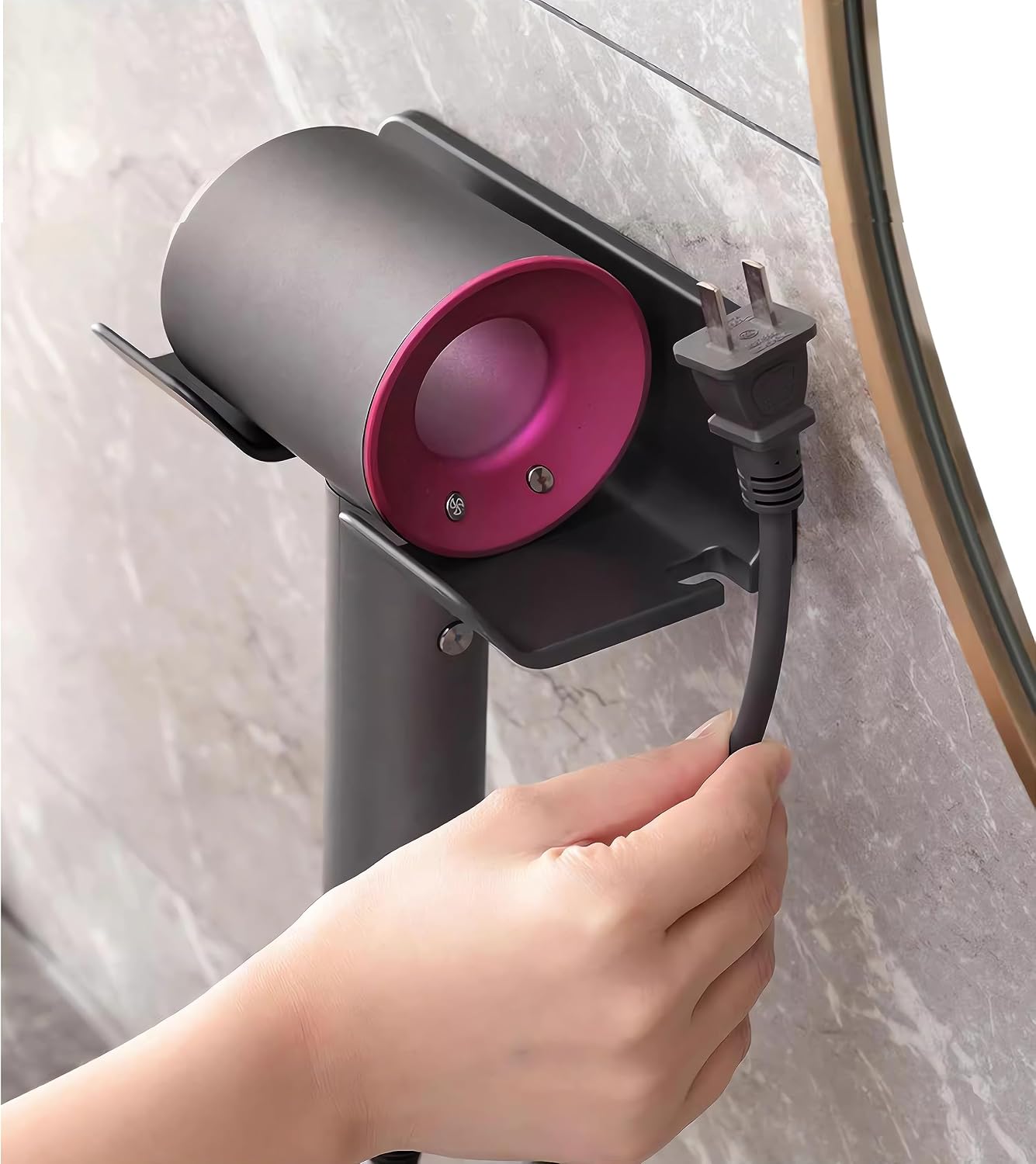 Universal Hair Dryer Holder, Self Adhesive Wall Mount, White | Universal storage rack fits most brand blow dryers, ideal for bathroom organization
