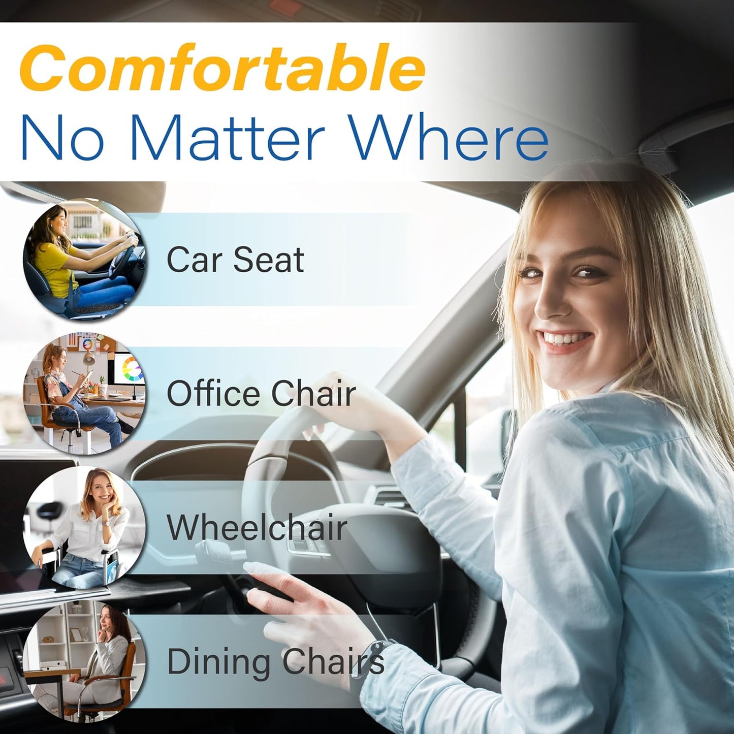 Allaboutsla Car Seat Cushion for Driving, Car Seat Pillow for Short Drivers | Ergonomic Memory Foam Seat Cushion for Pain Relief, Adult Booster Seat for Car, Butt Cushion for Car, Truck, Office, B&G