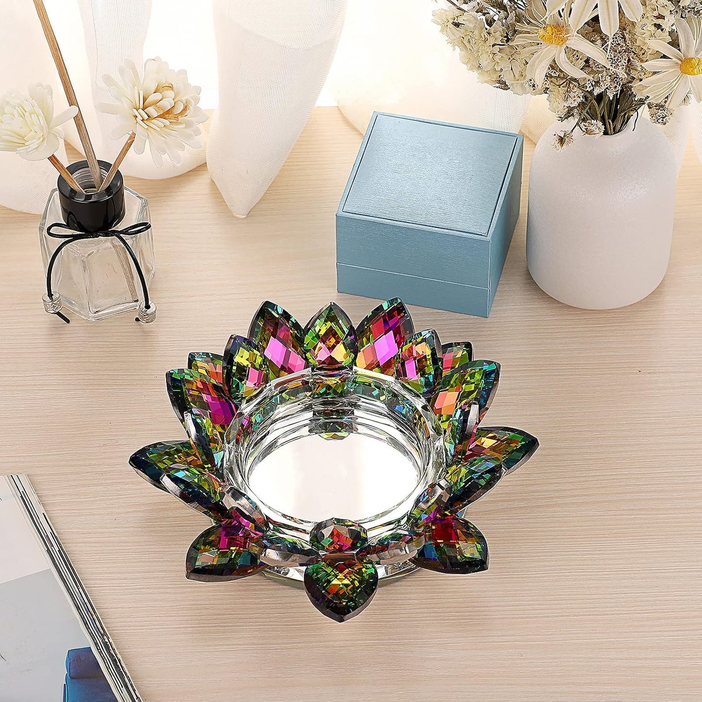 OwnMy Crystal Lotus Flower Candle Holder for Pillar Candles up to 3 Inch | Clear Lotus Flower Pillar Candle Holder Tea Light Holder, Glass Lotus Petal Votive Candle Stand for Wedding Party Home Decors