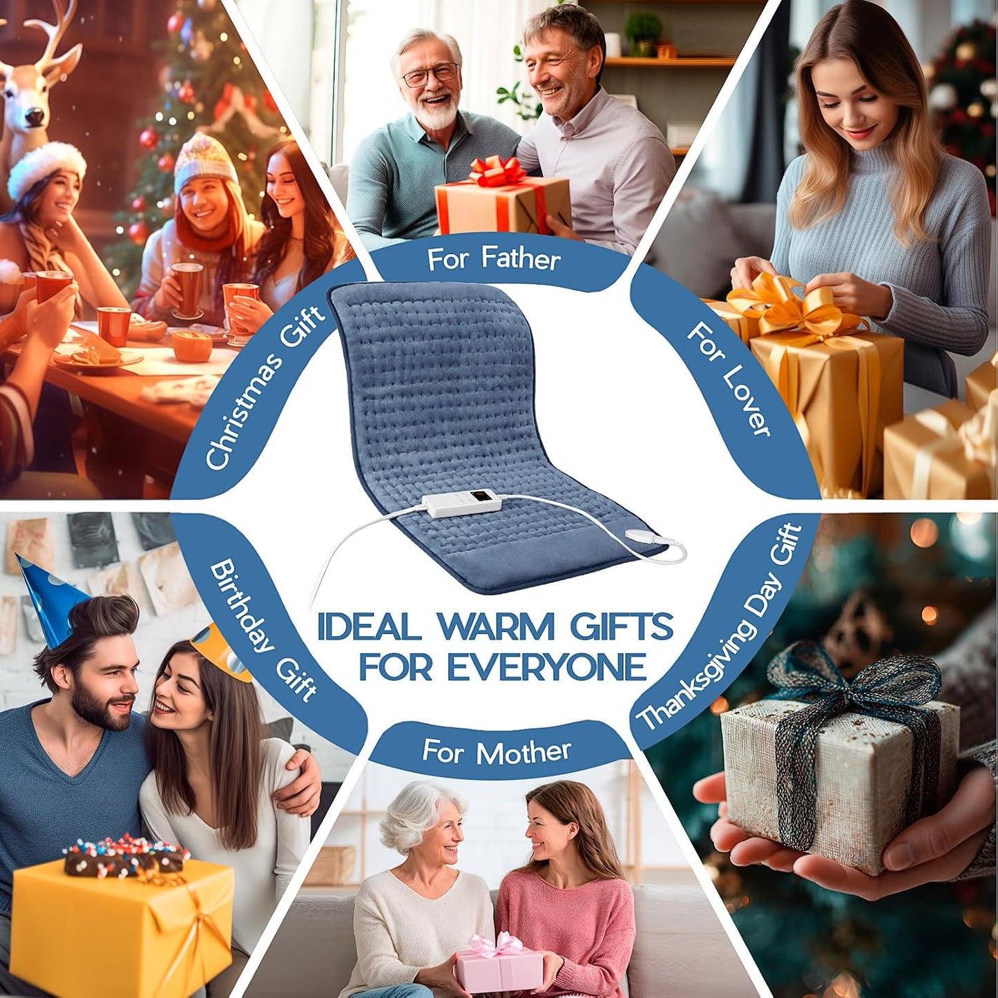 Heating Pad for Period Cramps, Heating Pad for Back/Neck/Shoulder Muscle Pain, 6 Heating&4 Timer Setting, Auto Shut Off, Dry/Moist Heat & Machine Washable, Gray Birthday Christmas Gifts for Women Mom