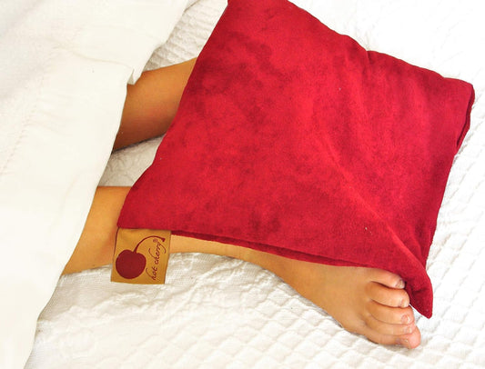 Square Red Ultra-Suede Microwavable Cherry Pit Pillow, Hot/Cold Compress