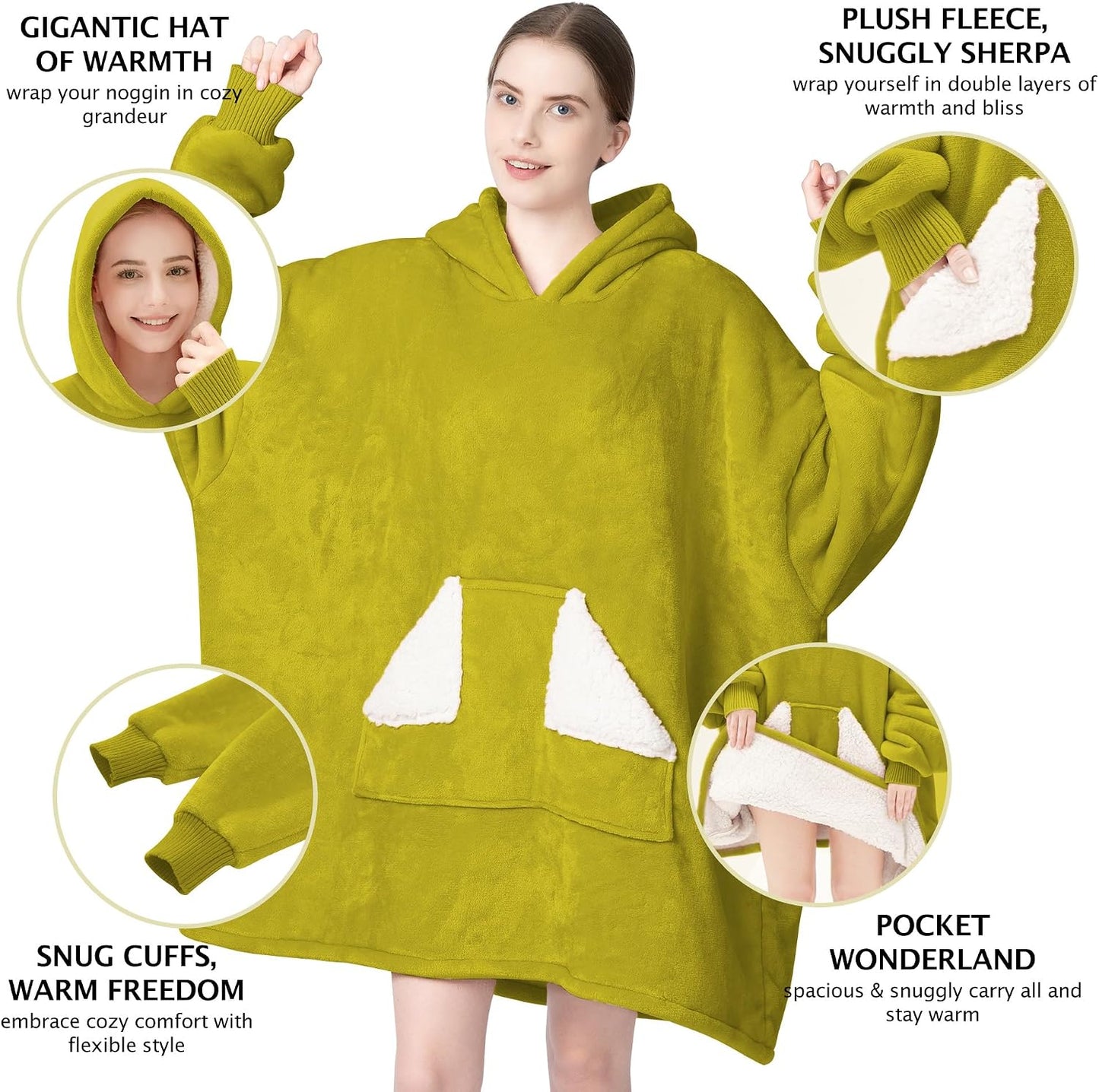 Wearable Blanket Hoodie, Oversized Sherpa Fleece Sweatshirt Blanket with Giant Hood Pocket and Sleeves for Adult, Warm & Cozy Grey Blanket Gifts for Women