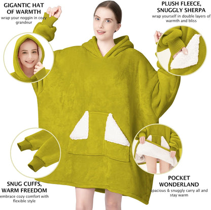 Wearable Blanket Hoodie, Oversized Sherpa Fleece Sweatshirt Blanket with Giant Hood Pocket and Sleeves for Adult, Warm & Cozy Grey Blanket Gifts for Women