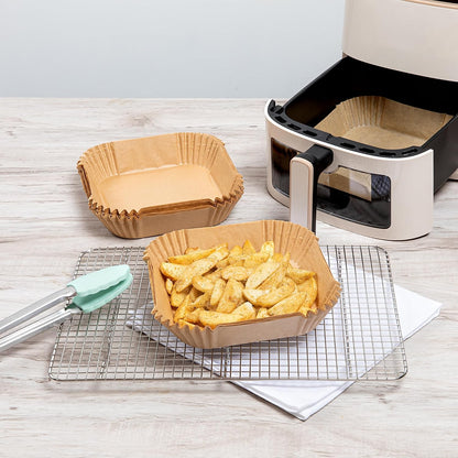Restaurantware-Pastry Tek 8.1 x 5.5 x 1.8 Inch Air Fryer Liners, 100 Rectangle Air Fryer Baskets - No-Stick Silicone Coating, Unbleached, Food-Grade Paper Liners, For Steamer, Microwave, Oven