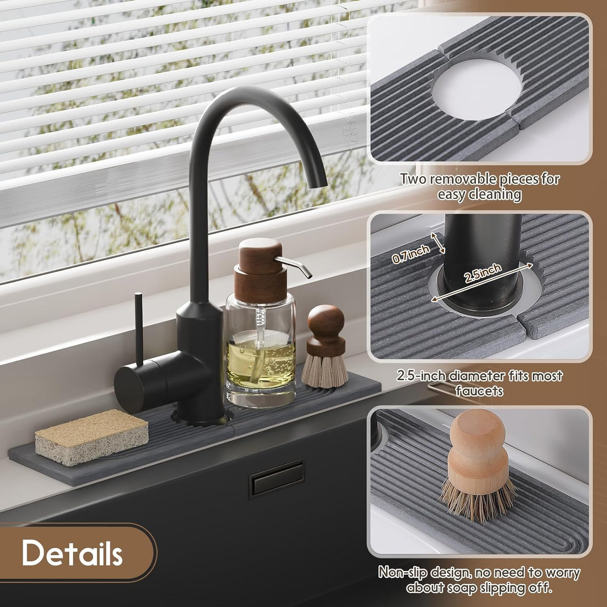 Faucet Mat for Kitchen Sink, Diatomite Quick Drying Tray , 15.8 Inch Kitchen Sink Splash Guard and Bathroom Stone Trays for Counter. Super Absorben.White.