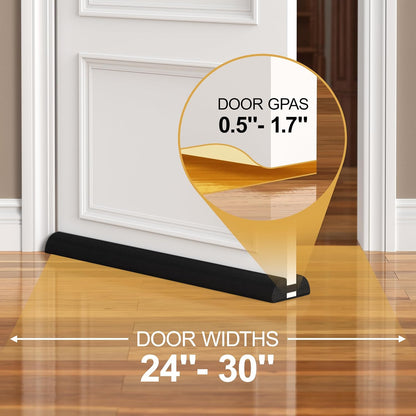HADOR 30 Inch Door Draft Stopper, Fits 24-30" Doors, 0.5-1.7" Gaps, Gray | Double-Sided Under Door Gap Filler, Blocks Drafts, Dust, Light and Pet Hair, Easy Slide-On Fit, Machine Washable