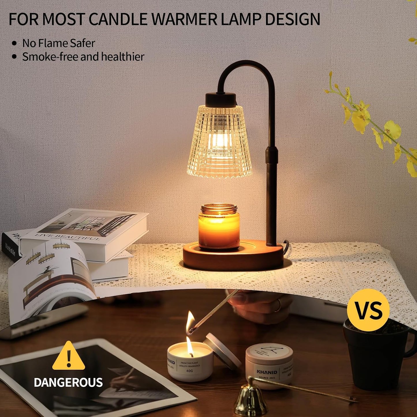Candle Warmer Lamp with Timer and Dimmer,Electric Gold Light Gifts for Women Melt Wax Warmer Lamp with 2 Bulbs for Candle Jars House Warming New Home Decor Bedroom