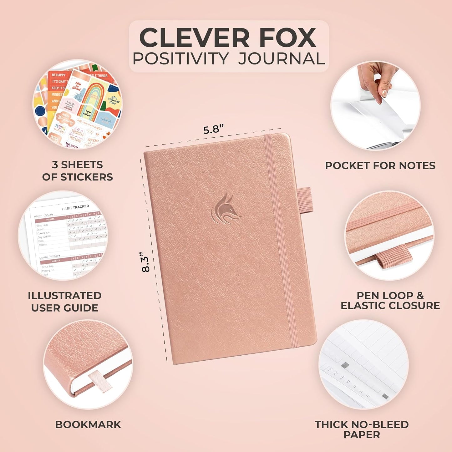 Clever Fox Positivity Journal - Daily Gratitude & Affirmation with Prompts - Motivational Mental Health Journal for Women & Men with Habit Tracker - Lasts 6 Months, A5 Size (Seashell)