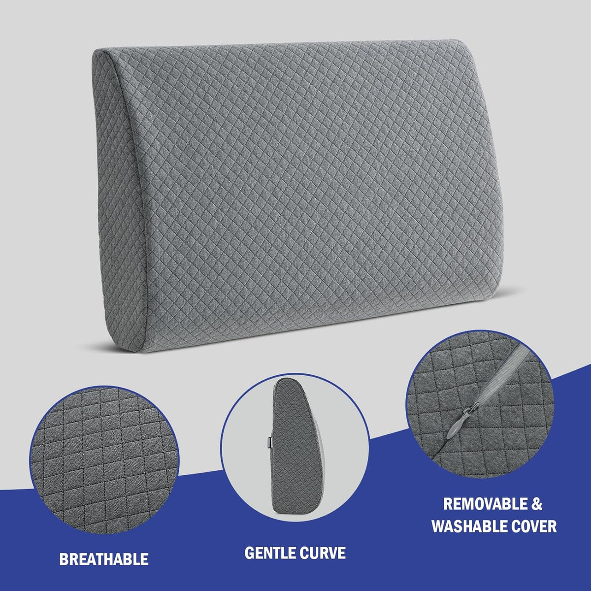 HOMBYS Lumbar Support Pillow for Recliner Chair, Memory Foam Back Support Cushion for Elderly,Extra Large Lumbar Support Pillow,Thick Backrest for Home Reading (Grey, 20“x13.5"x5")