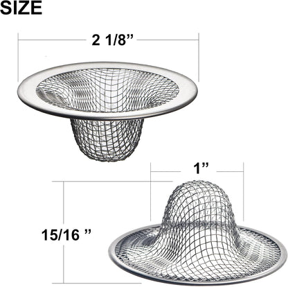 6 Pack - 2.125" Top / 1" Basket- Mesh Sink Drain Strainer Hair Catcher for Bathroom Sink, Utility, Slop, Laundry, RV and Lavatory