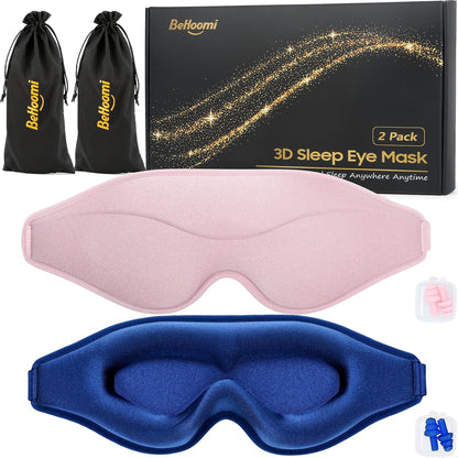 BeHoomi Sleep Mask, Premium Eye Mask for Sleeping, Total Blackout, Super Soft Comfort, Adjustable Fit, Upgraded 3D Ergonomic Designed Sleeping Mask for Home, Office, Travel, Meditation, Yoga, Pink