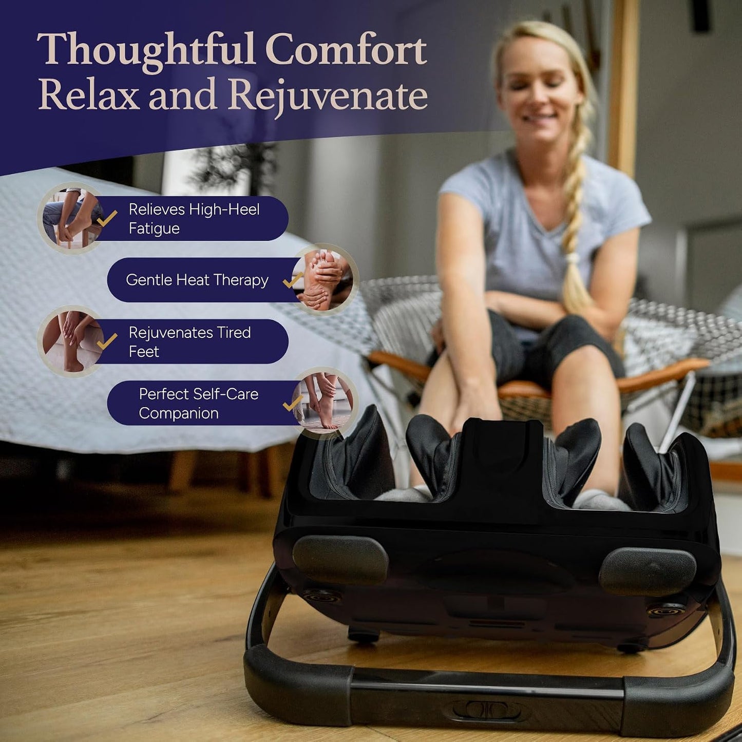 Shiatsu Foot Massager with Heat, Standard Size, Black | Deep Kneading & Compression, Adjustable Intensity, Multi-Mode Leg and Foot Massager with Remote Control, Anti-Slip Base